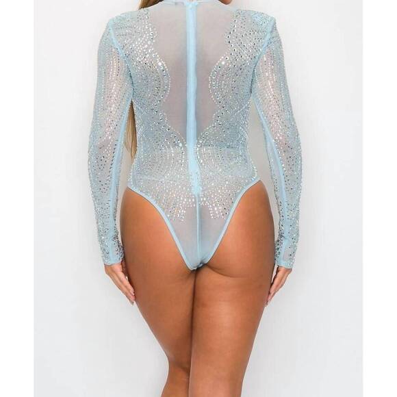 NEW BELLE D'AMOUR diva jeweled bodysuit in baby blue - Picture 2 of 2